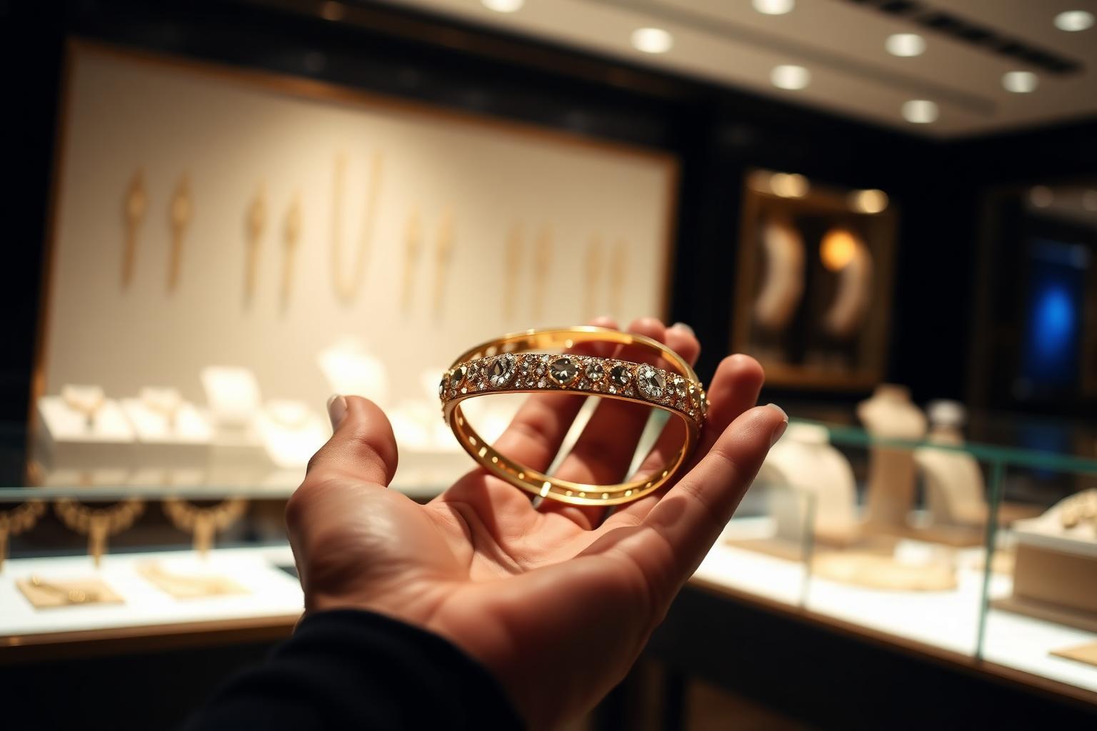 Specialist presenting a gold bangle